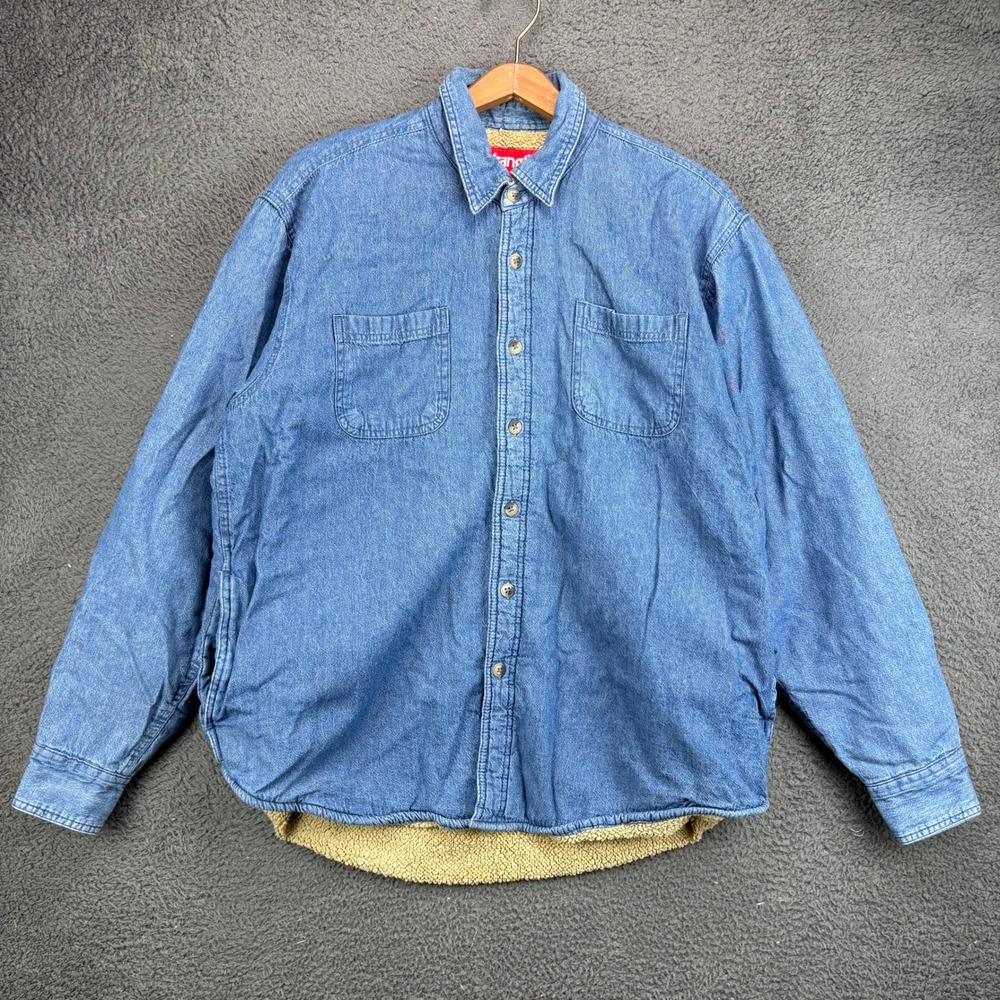 Wrangler Mens Blue Denim Sherpa Lined Button Up Shirt Jacket Large 12471
